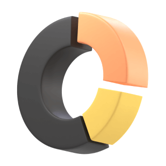 pie chart in black, yellow and red
