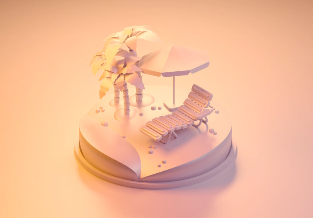 3d image of a sun lounger and umbrella