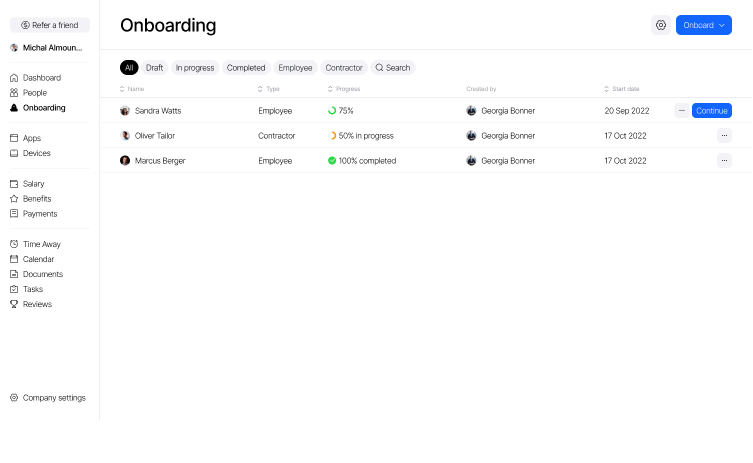 gif showing how an onboarding process works in zelt