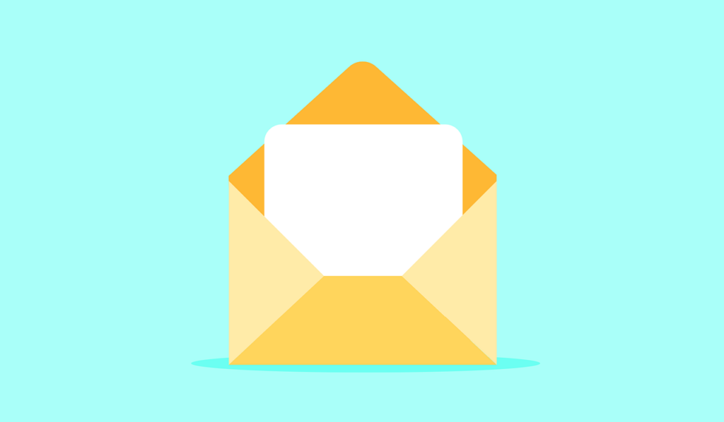 Cartoon envelop and letter on blue background