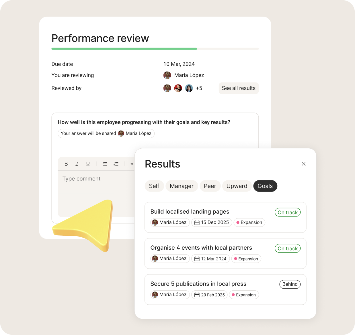 Goals connect with performance reviews