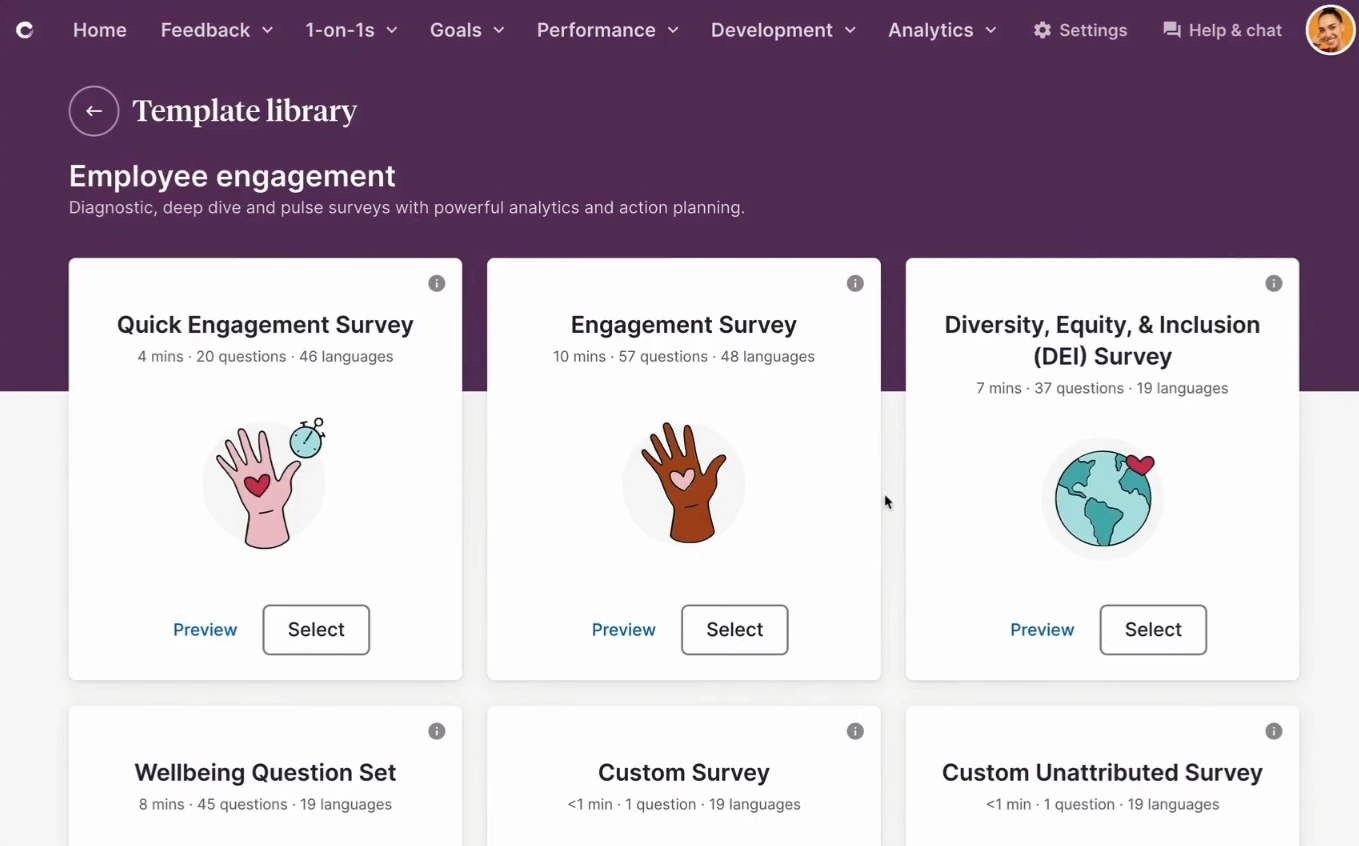 Culture Amp performance review dashboard