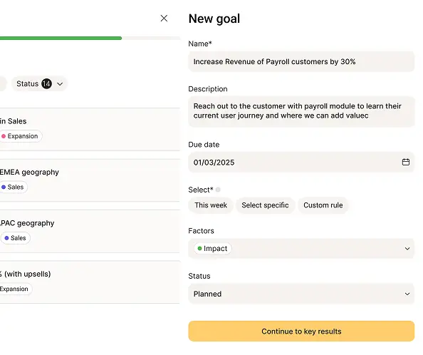 Goal creation page Zelt