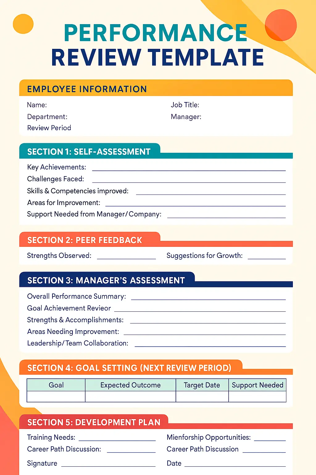 performance appraisal template, performance review template