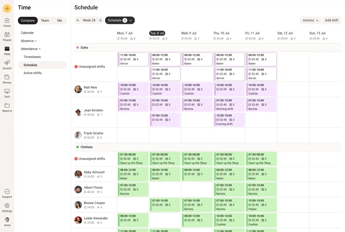 Schedule calendar view