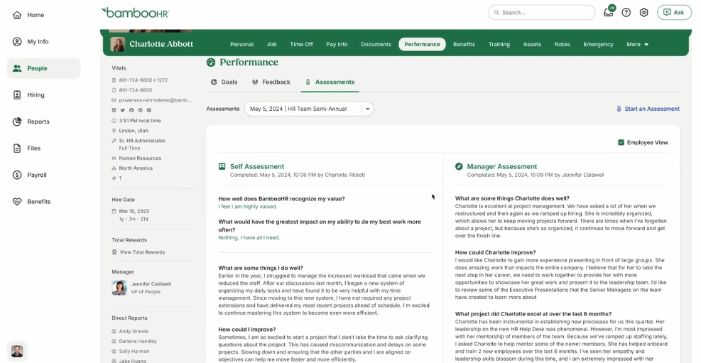 bamboohr performance management dashboard