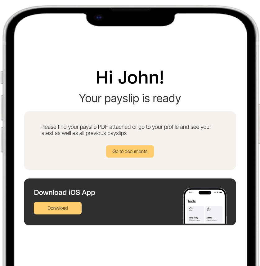Screenshot of payslip notification with iphone cover x1
